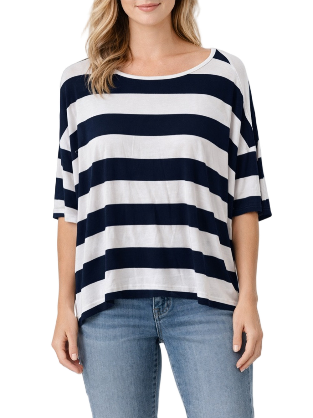 old navy crew neck Striped Black and White Women's Top